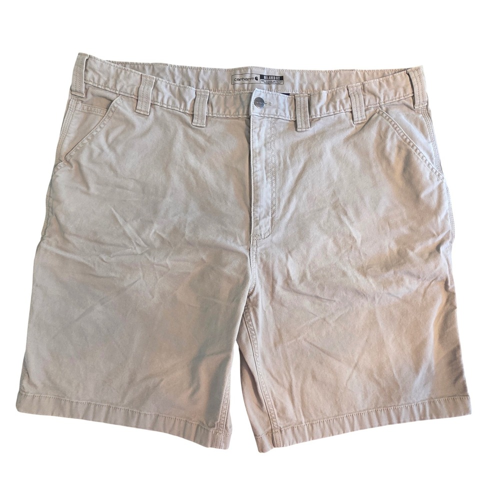 Carhartt Canvas Work Shorts Mens 46 Rugged Flex Relaxed Fit Khaki Tan Streetwear
